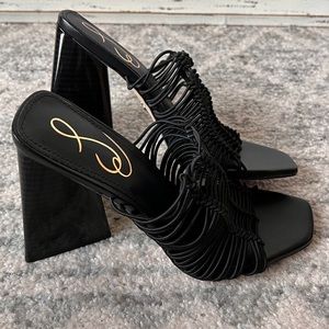 Sam Edelman 5.5 laurette black sandals heel block Shoes slip on triangle heel